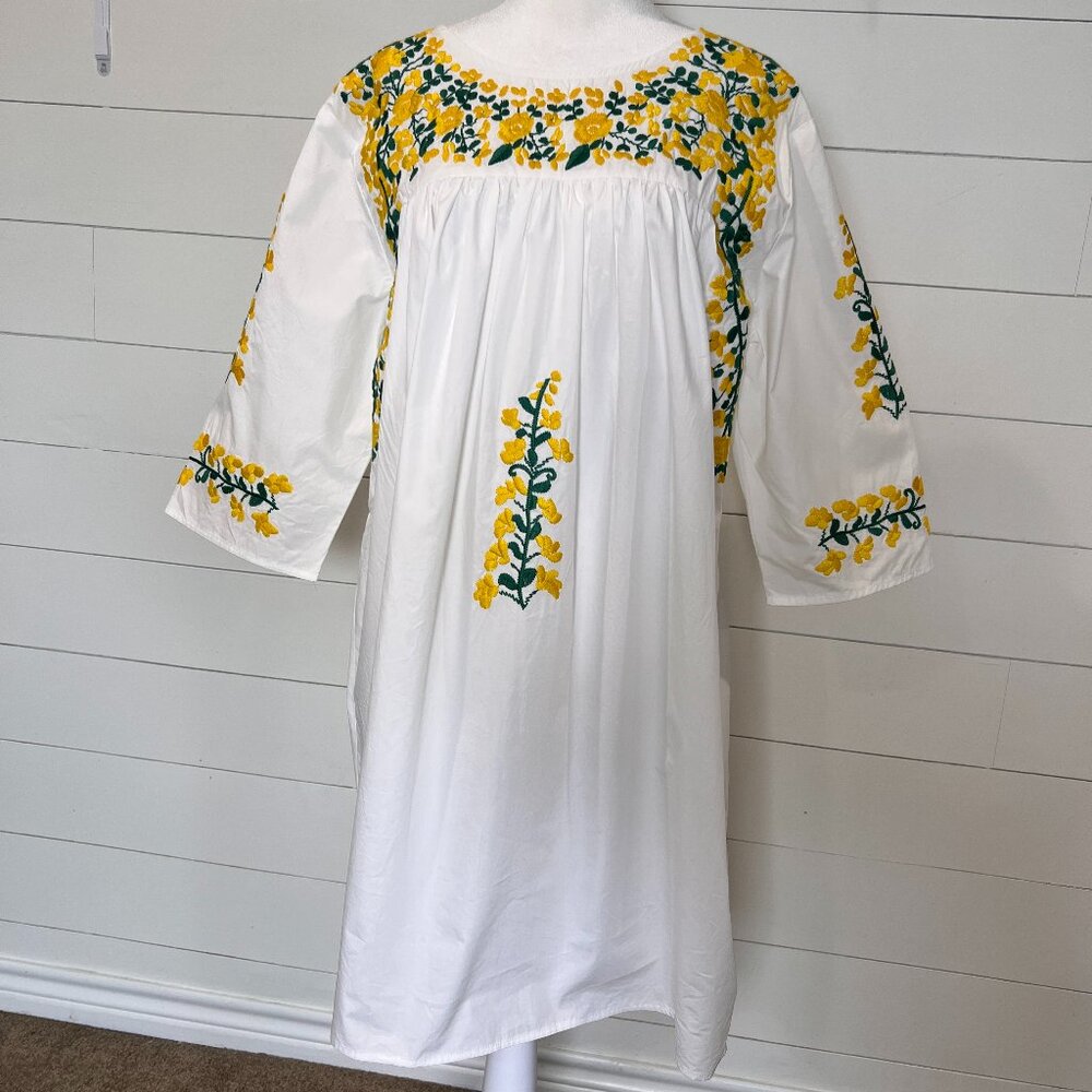 Spirit Dress White, Green & Gold Cotton Embellished Dress Size L